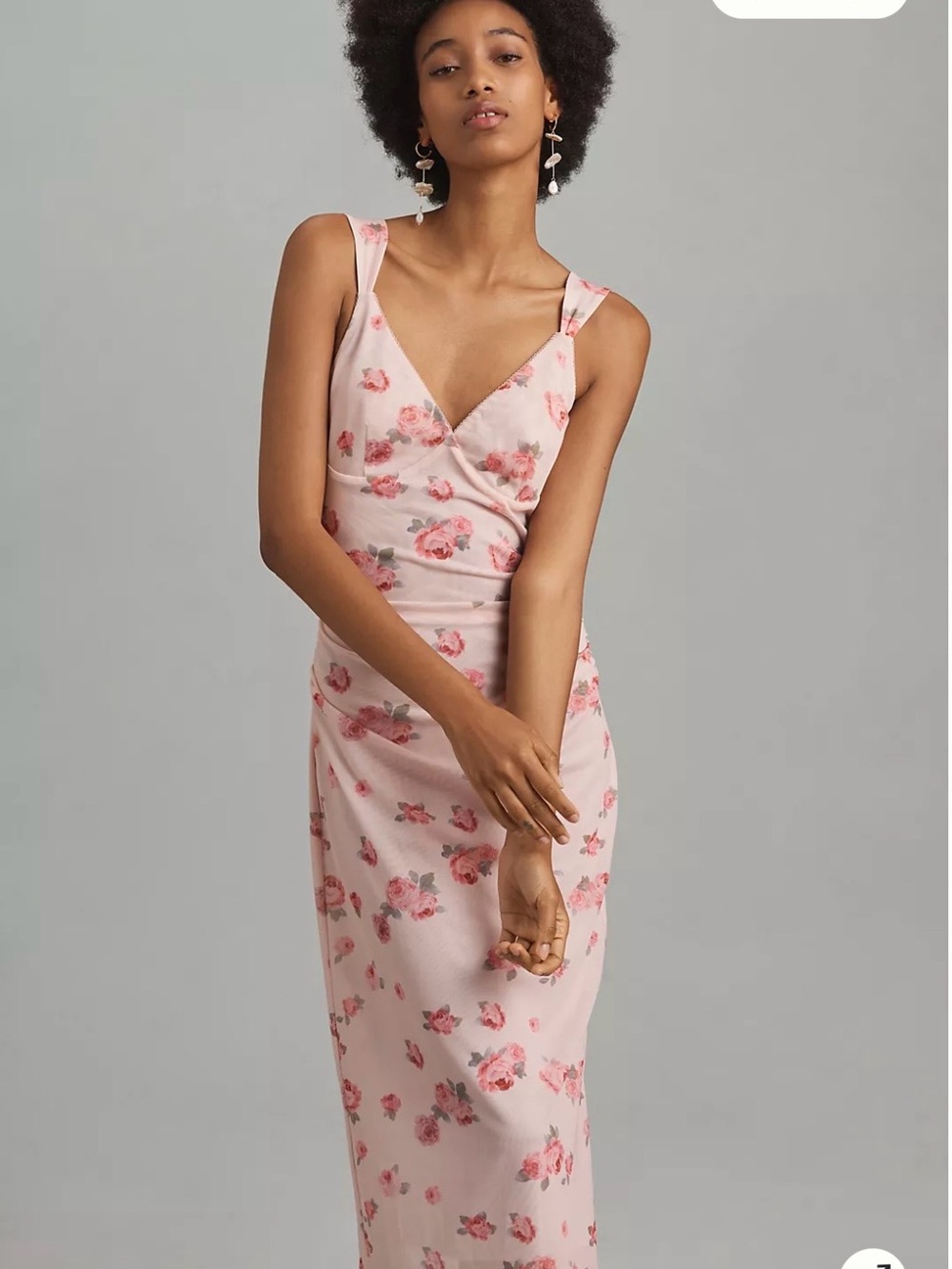 Anthropologie Pink Floral Midi Dress